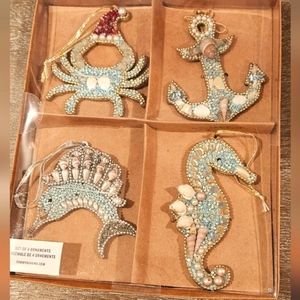 Tommy Bahama Set of 4 Aqua Coastal Christmas Ornaments